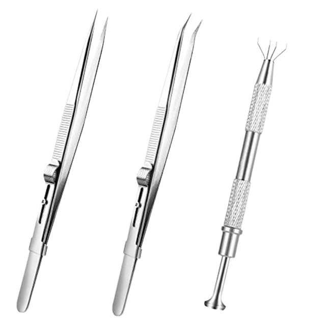 3PCS Stainless Steel Jewelry Tweezers Slide Lock Tweezers Jewelry Making  Tool - AliExpress